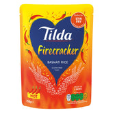 Package of Tilda - Firecracker Steamed Basmati Rice, spicy and gluten-free, weighing 250g.
